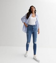 New Look Blue Ripped Knee High Waist Hallie Super Skinny Jeans